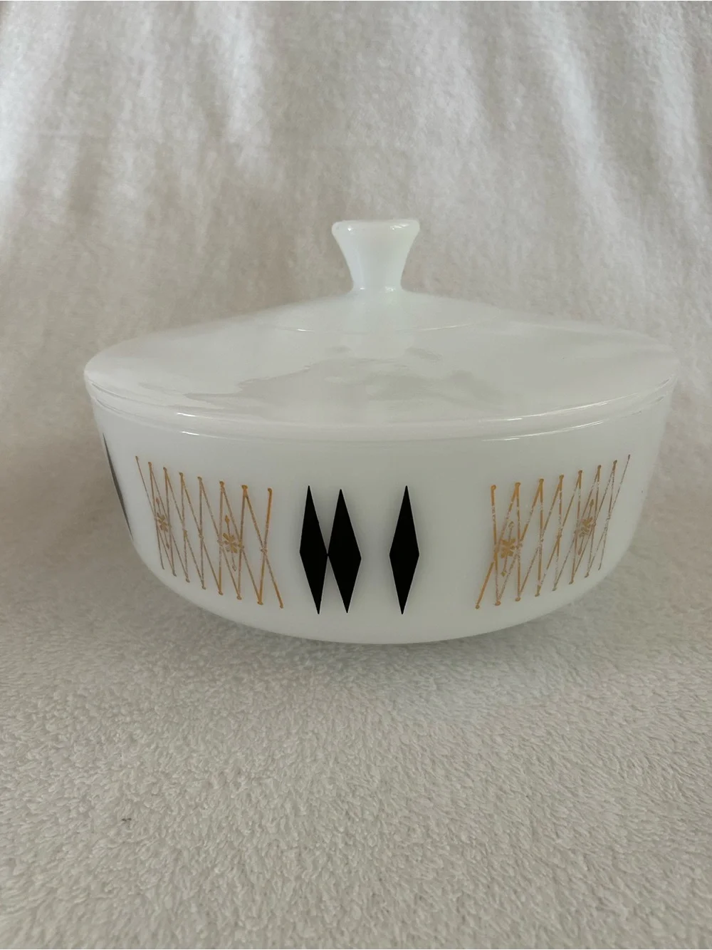 VTG Federal Glass 3.5 QT Casserole Dish & Lid Black Diamond Pattern MCM Retro